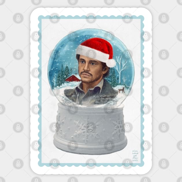 Annoyed Will Graham in Winter Snow Globe with Santa Hat Sticker by OrionLodubyal